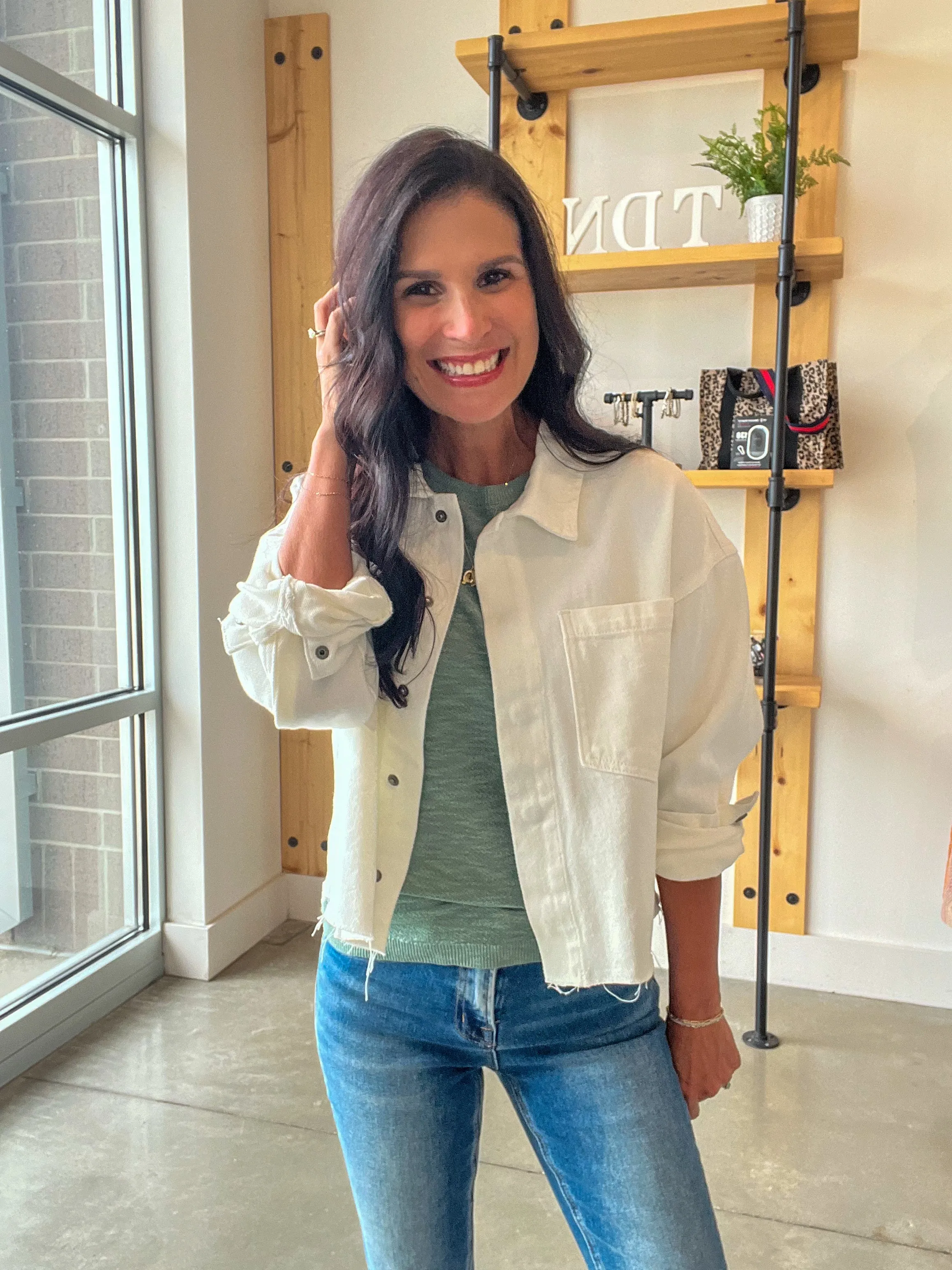 White Denim Cropped Jacket