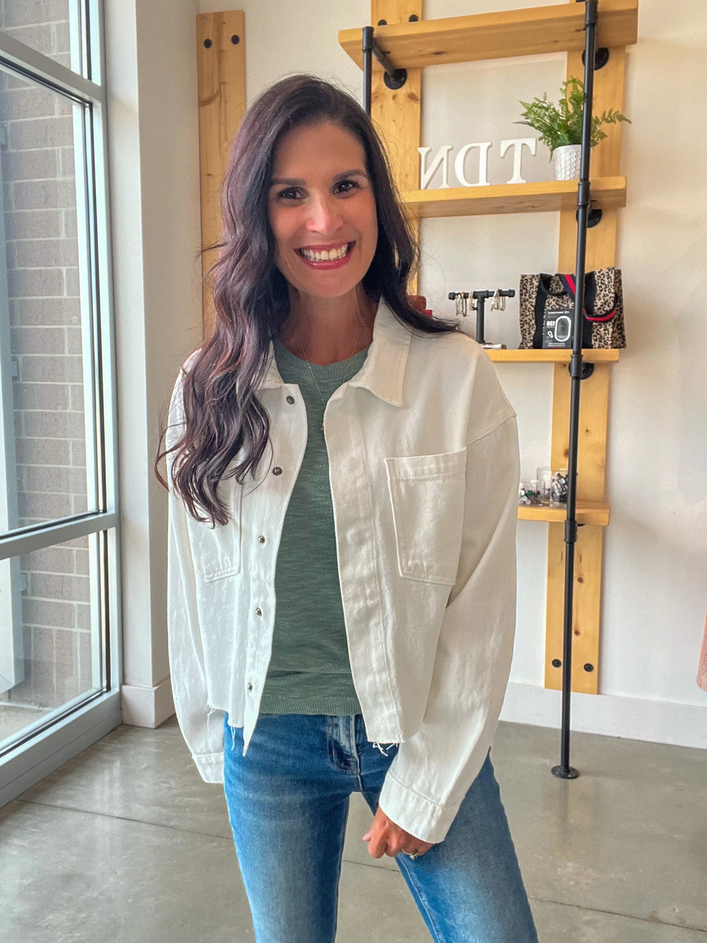 White Denim Cropped Jacket