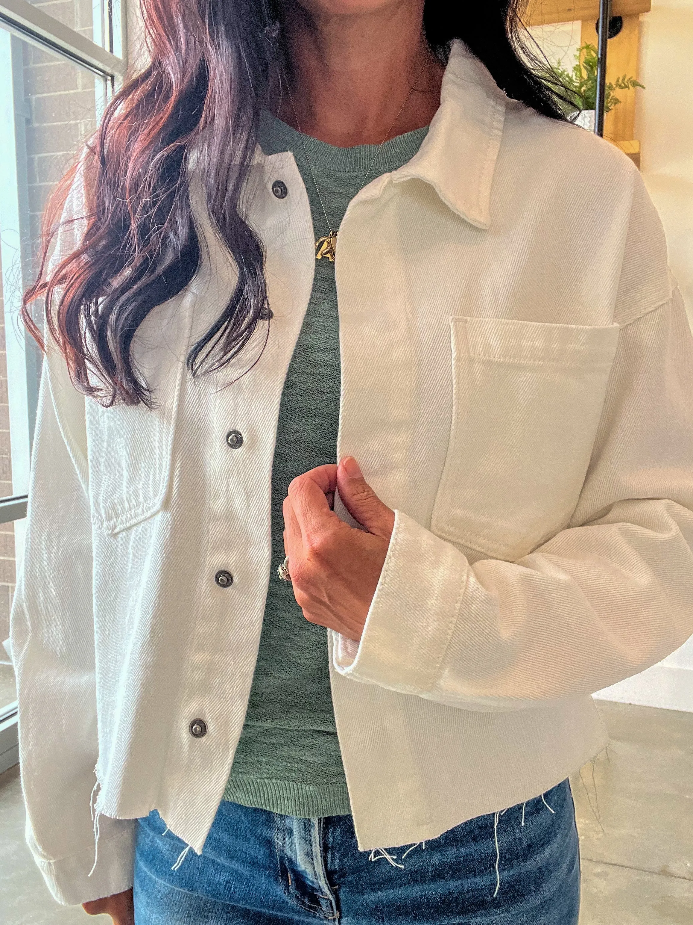 White Denim Cropped Jacket