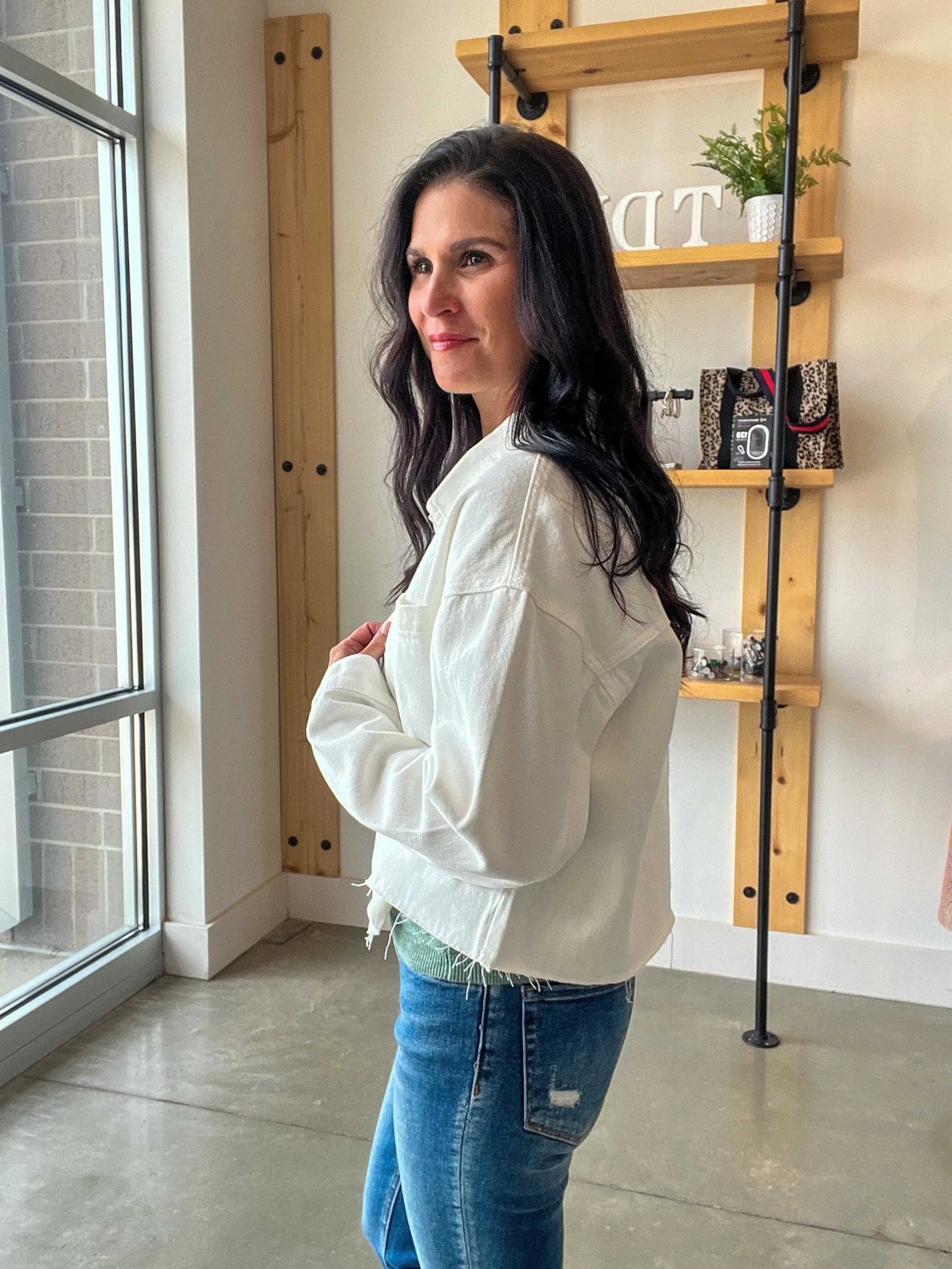 White Denim Cropped Jacket