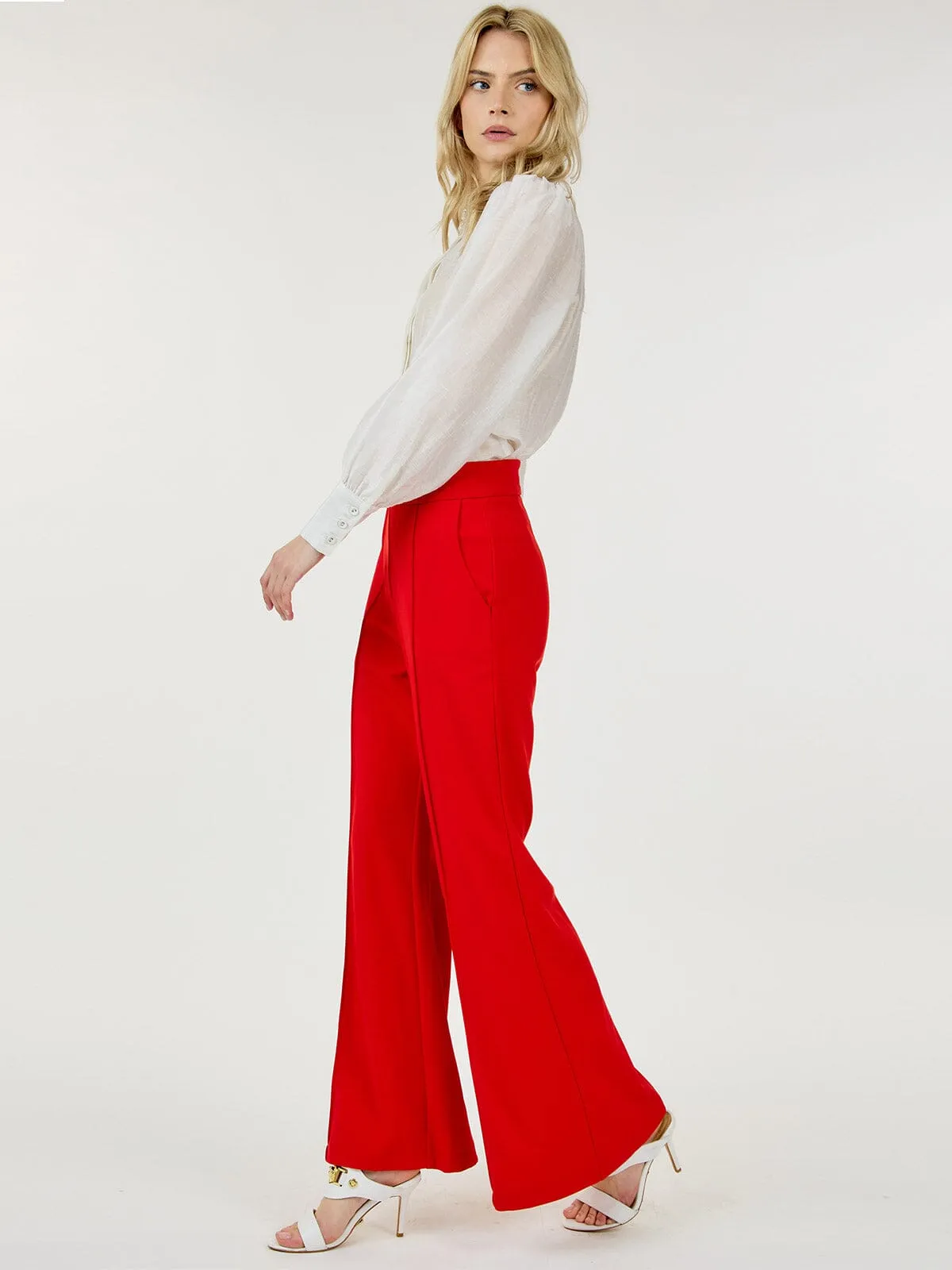 WOMEN'S BUTTON CLOSURE FRONT POCKETS WIDE LEG PANTS