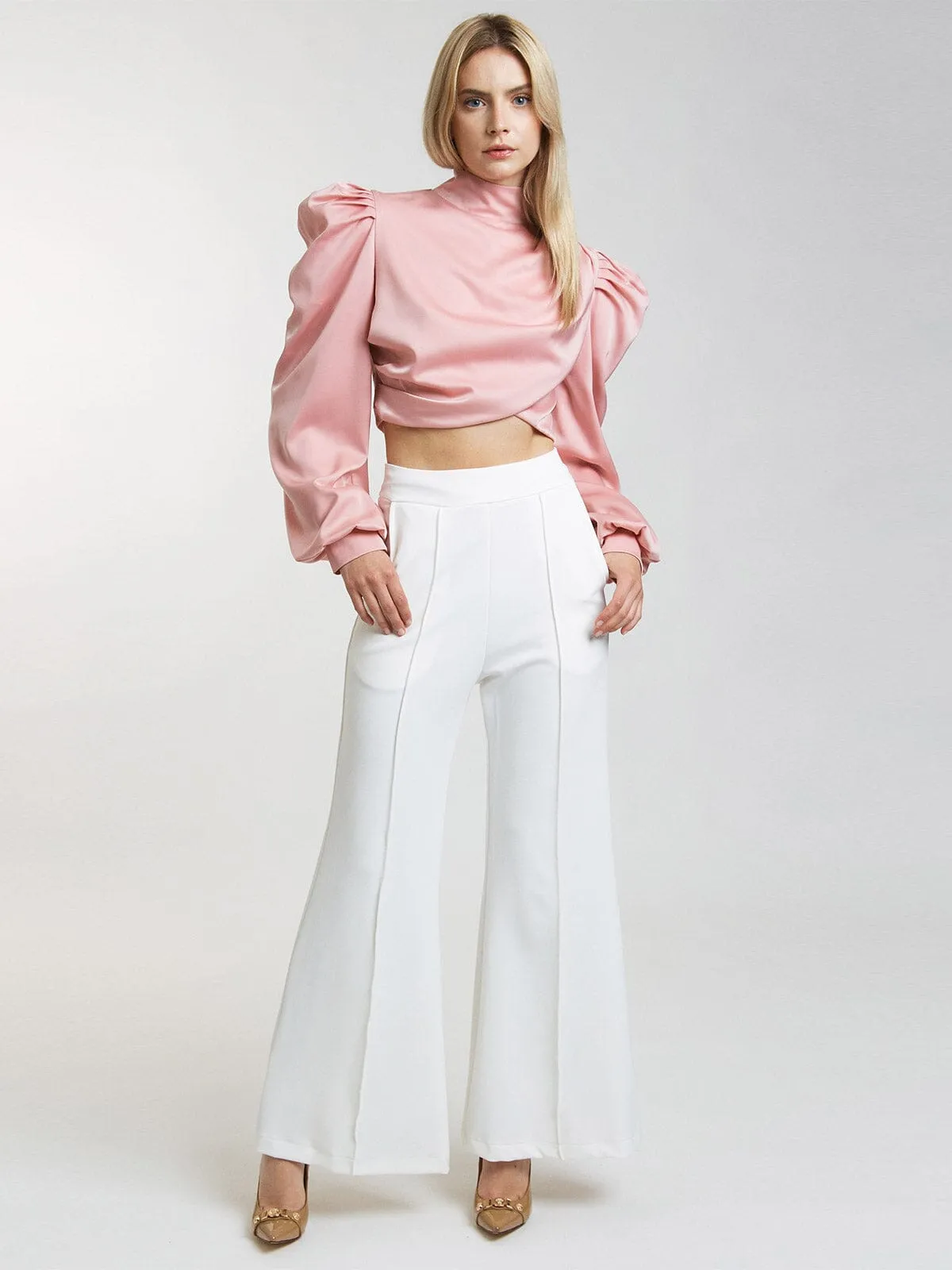 WOMEN'S BUTTON CLOSURE FRONT POCKETS WIDE LEG PANTS