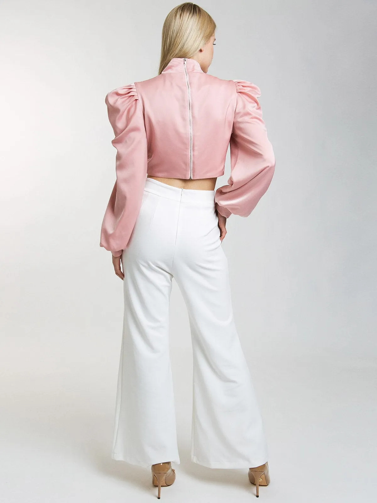 WOMEN'S BUTTON CLOSURE FRONT POCKETS WIDE LEG PANTS