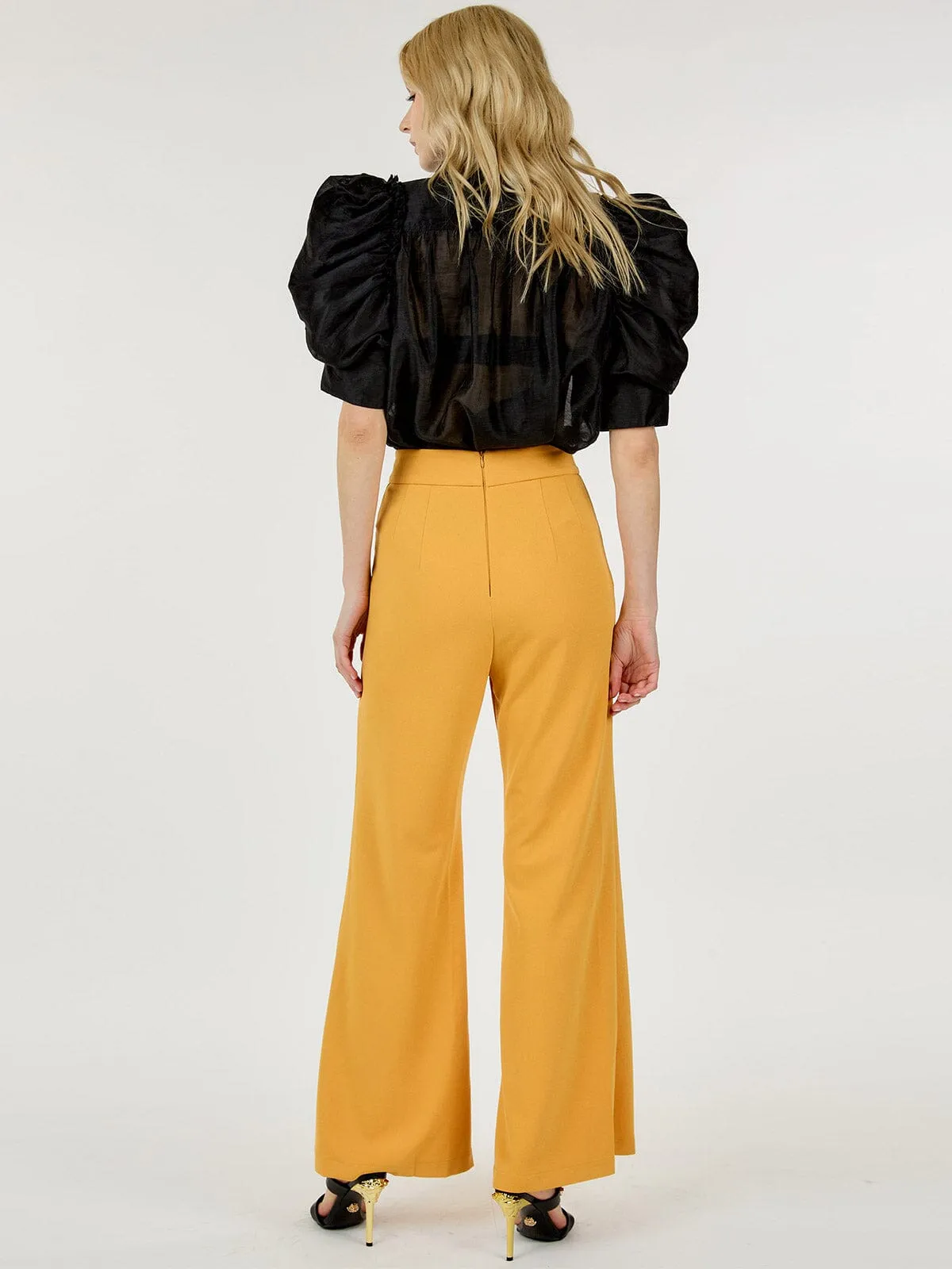WOMEN'S BUTTON CLOSURE FRONT POCKETS WIDE LEG PANTS