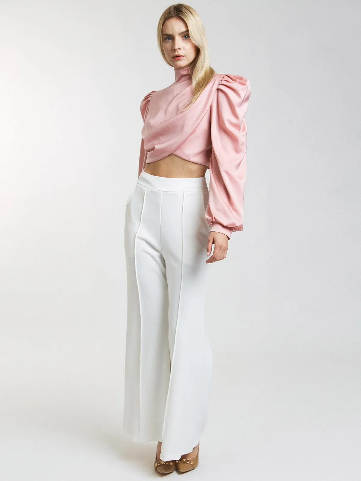 WOMEN'S BUTTON CLOSURE FRONT POCKETS WIDE LEG PANTS