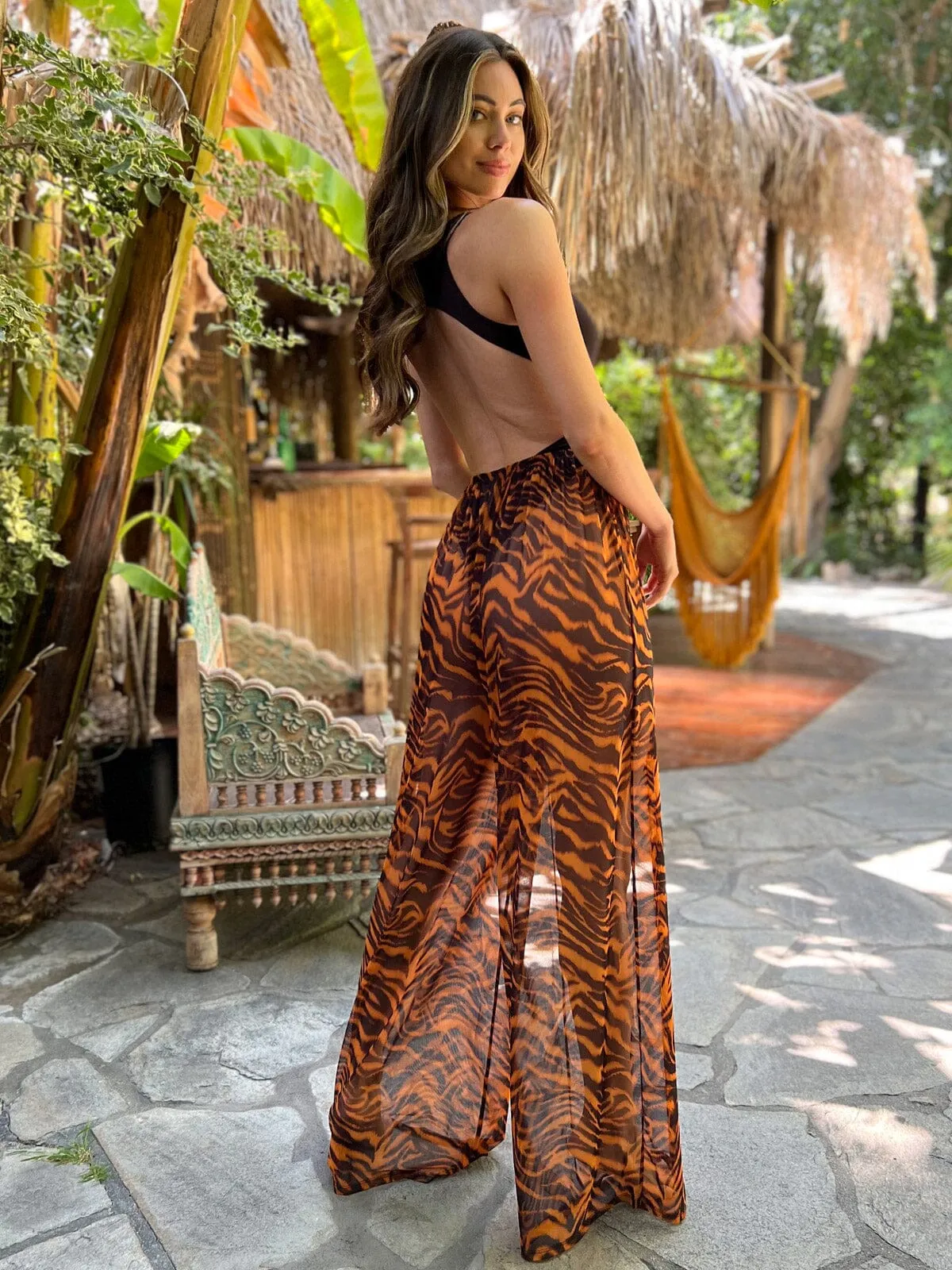 WOMEN'S WIDE LEG PRINTED SWIM COVER UP PANTS